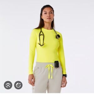 Figs Neon Green Long Sleeve Shirt thermal stretch seamless XL